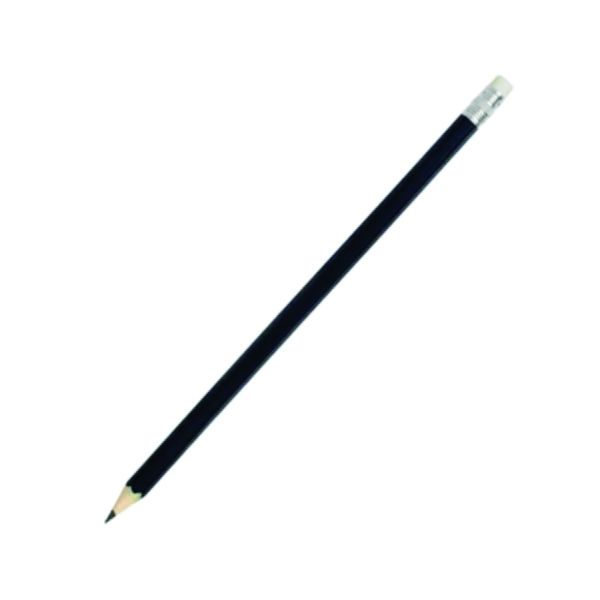 Groups of custom black wooden pencils featuring white Apex Advertising logos, sharpened graphite tips and fitted white erasers.