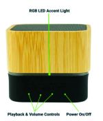 Cube Bamboo Bluetooth Speaker with RGB Light - Image 3