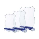 Custom Shield-Shaped Crystal Award with Blue Base