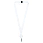White custom-printed Apex Advertising lanyard with repeated blue and orange logos, breakaway connector, retractable badge reel and metal clip.