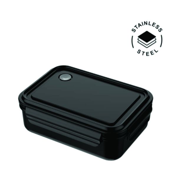 Black BERGEN stainless steel lunch box with locking lid and air-release valve