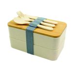 Custom Two-Tier Wheat Straw Lunch Box with Bamboo Lid - Image 3