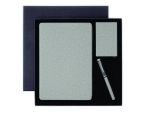 Open grey card holder organizer displaying multiple payment cards, card slots and internal storage pockets.