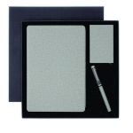 Open grey card holder organizer displaying multiple payment cards, card slots and internal storage pockets.