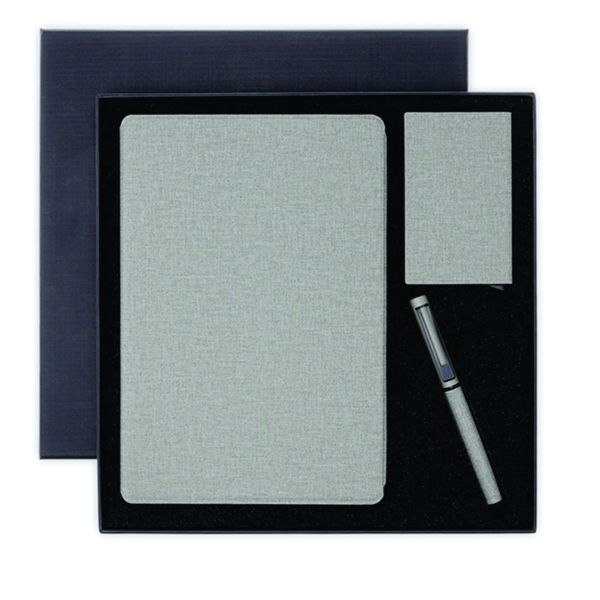 Open grey card holder organizer displaying multiple payment cards, card slots and internal storage pockets.