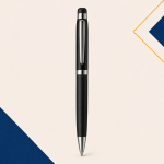 Premium black metal ballpoint pen with silver clip and trim