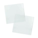 Two plain white square sublimation coasters with softly rounded corners displayed in an overlapping arrangement.