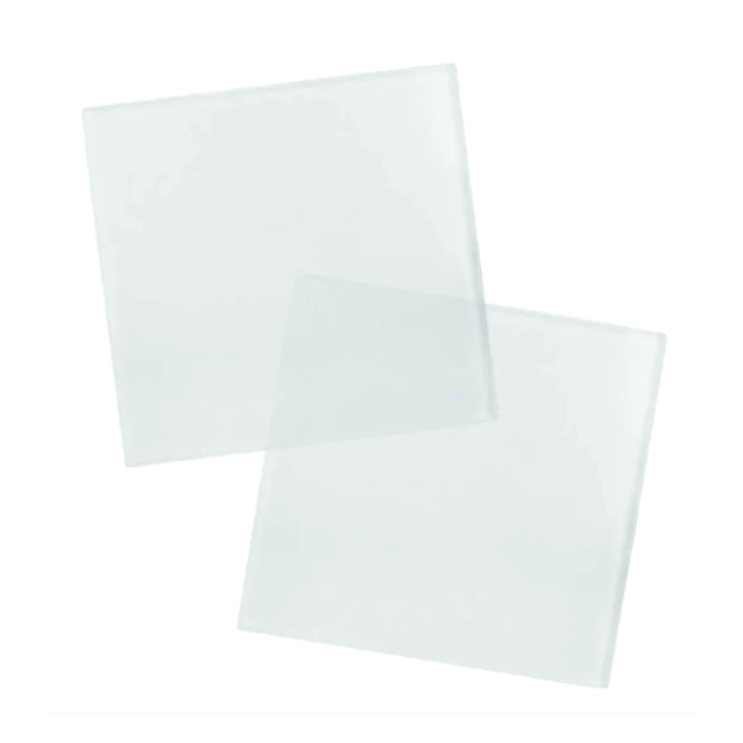 Tea Coaster Two plain white square sublimation coasters with softly rounded corners displayed in an overlapping arrangement.