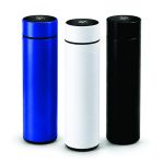 Smart temperature display bottles in blue, white and black colors