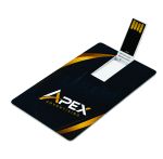White credit-card-style USB flash drive with a fold-out USB-A connector and a large customizable printing surface.