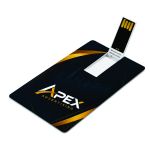 White credit-card-style USB flash drive with a fold-out USB-A connector and a large customizable printing surface.