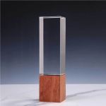 Custom Rectangular Crystal Column Award with Wooden Base