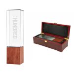 Custom Rectangular Crystal Column Award with Wooden Base - Image 2