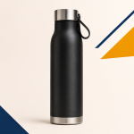 Black insulated stainless steel water bottle with carry loop