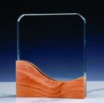 Crystal Award with Curved Wooden Base - Image 3