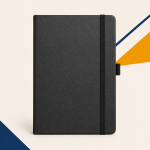 Black hardcover notebook with elastic closure and pen loop