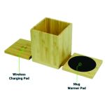 Bamboo Desk Organizer with 15W Wireless Charger & Mug Warmer - Image 4