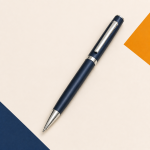 Navy and silver executive metal ballpoint pen.