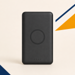 Black magnetic wireless power bank with LED battery indicators
