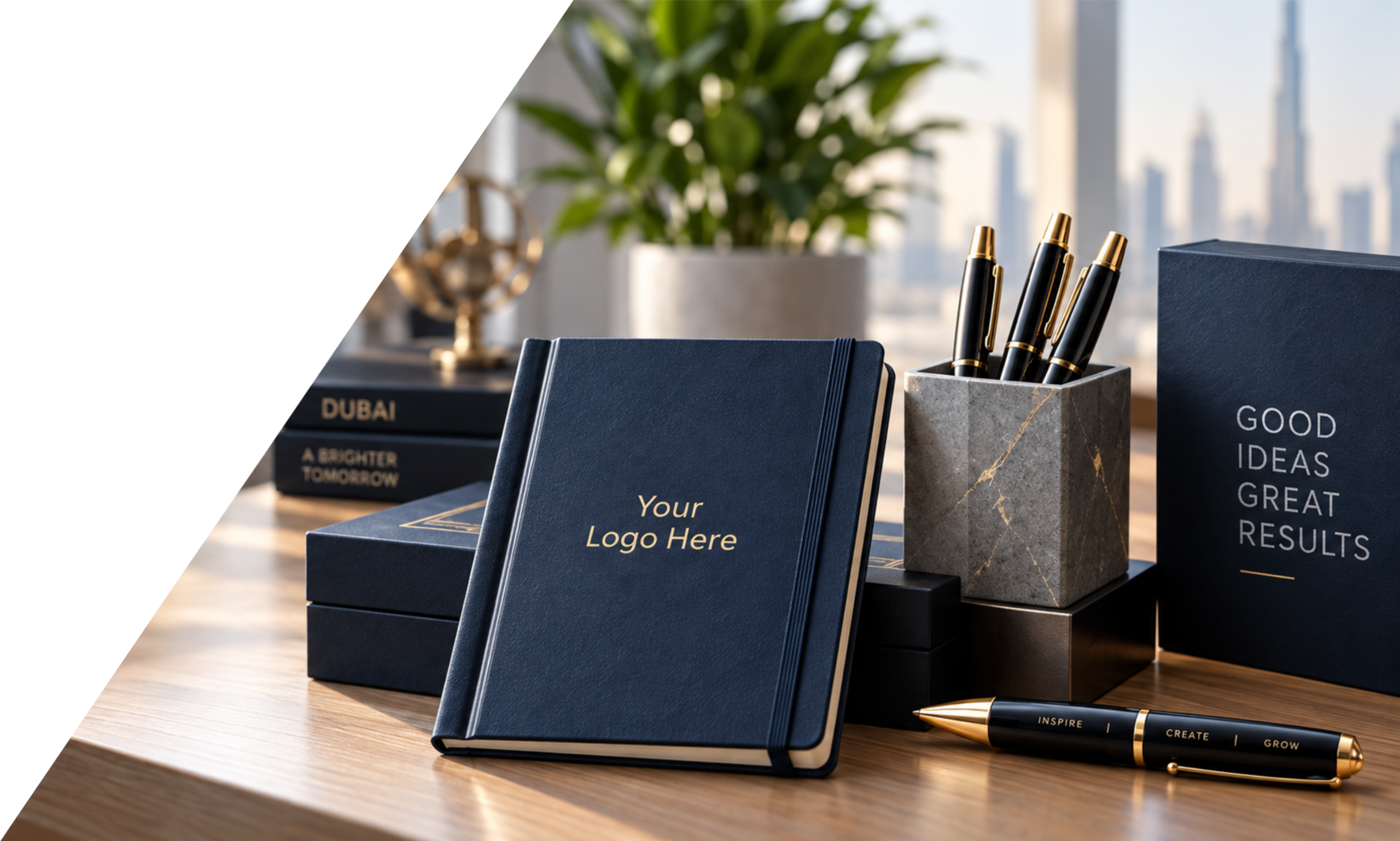 Premium office and writing gifts in Dubai with custom notebook and branded pens