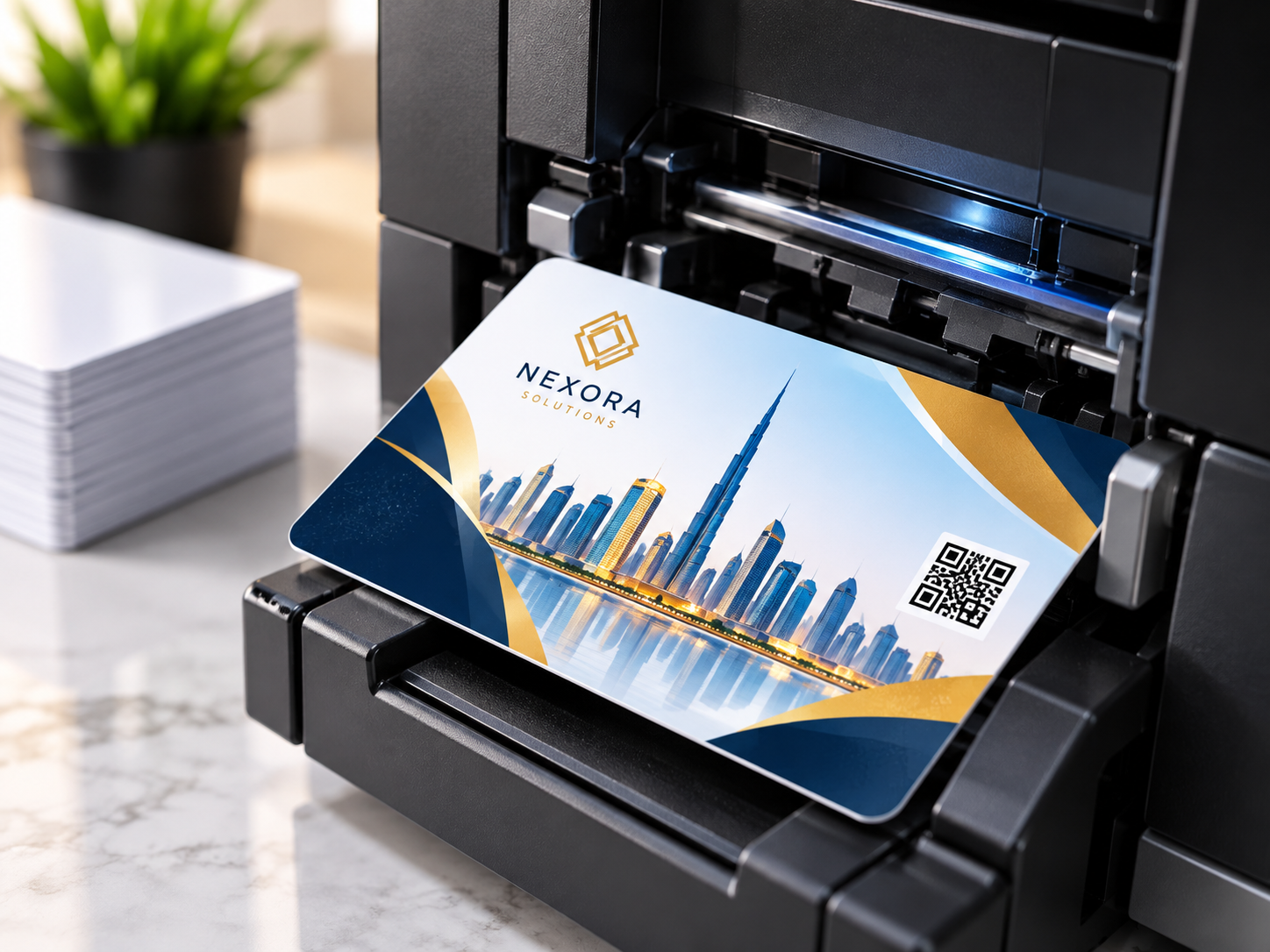 Custom ID card printing with Dubai skyline design