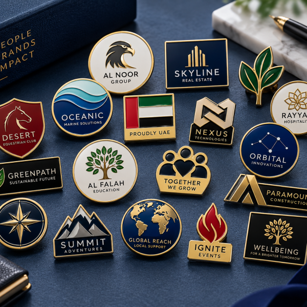 Custom enamel and metal lapel pin collection for corporate branding, events and organizations in Dubai UAE