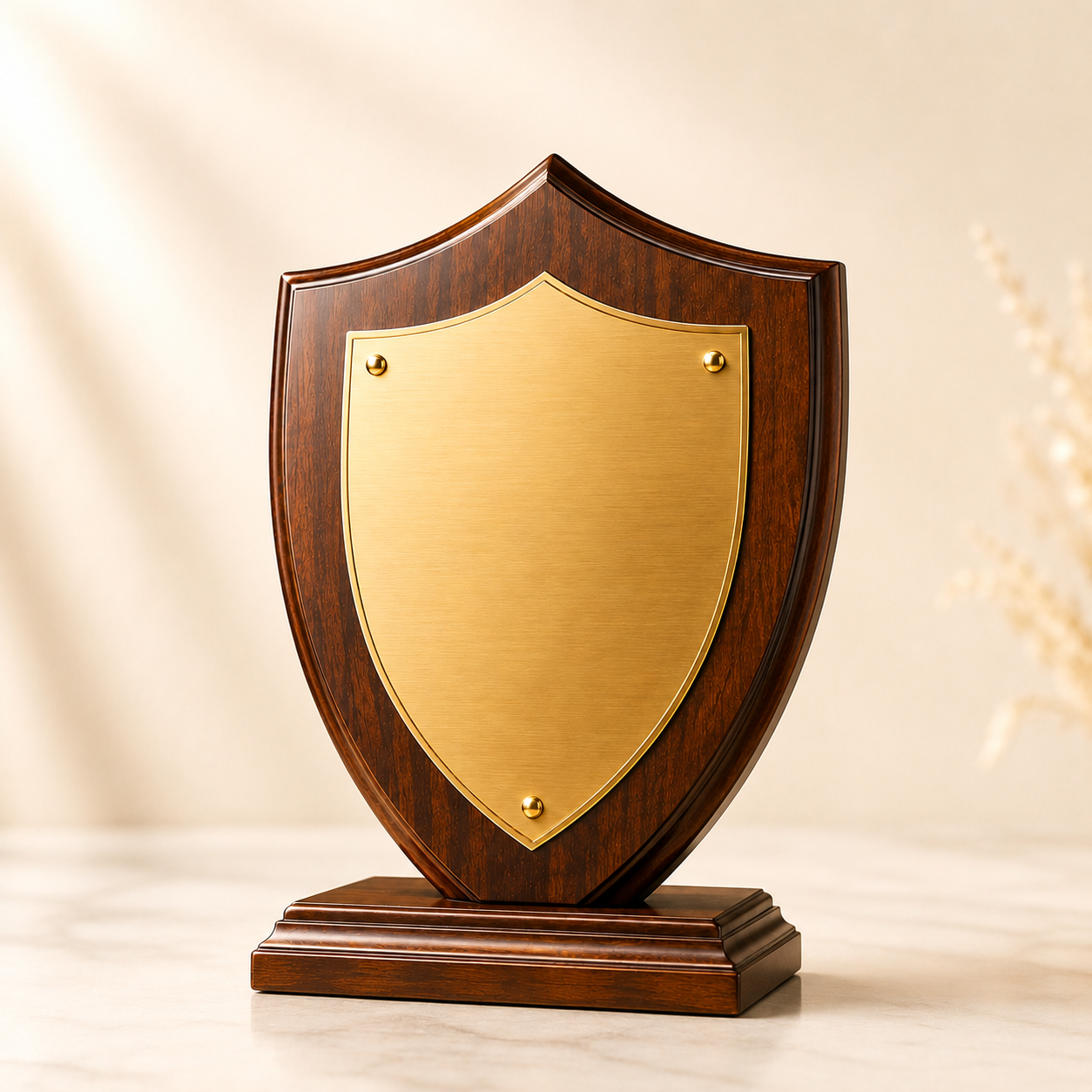 Premium wooden award plaque with gold plate for corporate recognition in Dubai