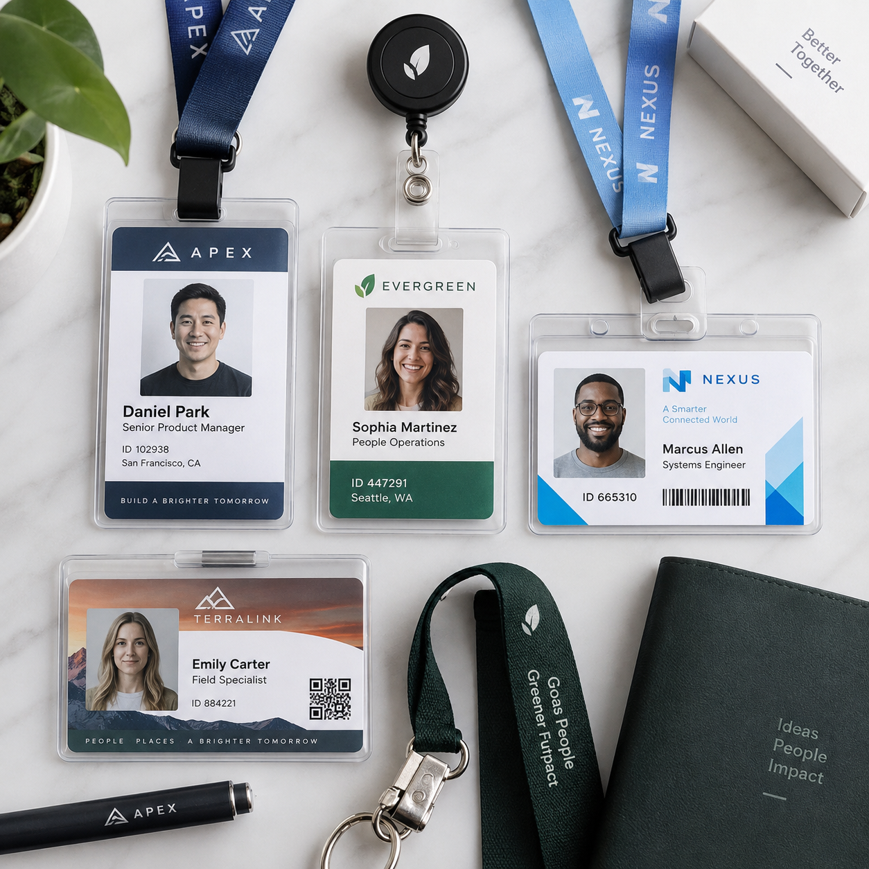 Custom employee ID card with branded lanyard and badge holder in Dubai, UAE